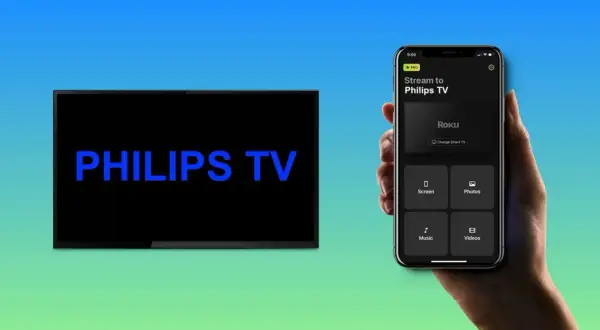 Klonowanie ekranu iPhone na Philips TV. Aplikacja pozwala na strumieniowanie ekranu, zdjęć, muzyki i filmów.