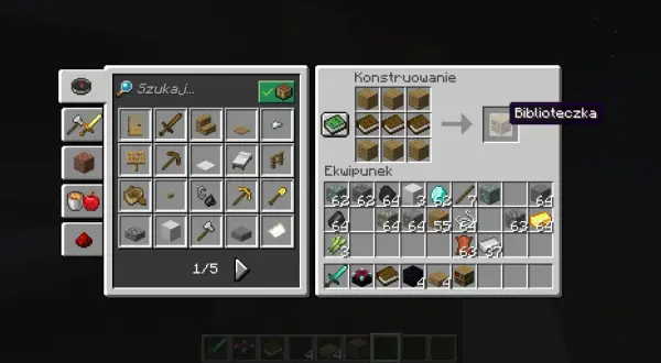 Jak zrobic pulpit w mc? Widać tu crafting biblioteczki z desek i ksiąg.