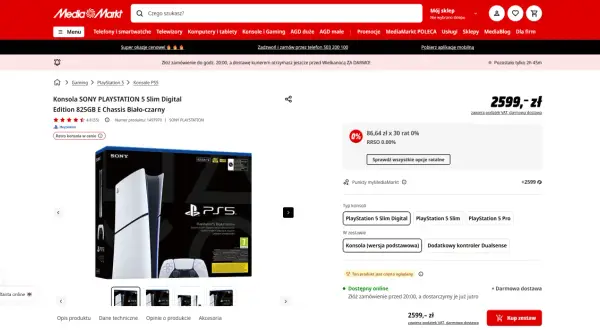 Premiera PS5 Slim Digital Edition w Media Markt. Konsola Sony PlayStation 5 w kolorze biało-czarnym, 825GB.