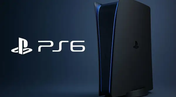 Nowa konsola PlayStation 6 w czarnym kolorze z niebieskimi akcentami świetlnymi.