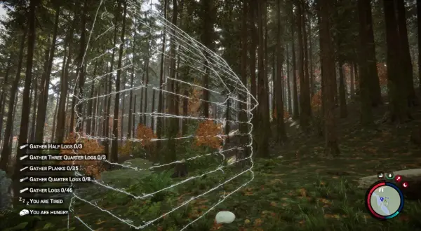 W lesie w Sons of the Forest budujesz schronienie. Zbierasz drewno, ale jesteś zmęczony i głodny.