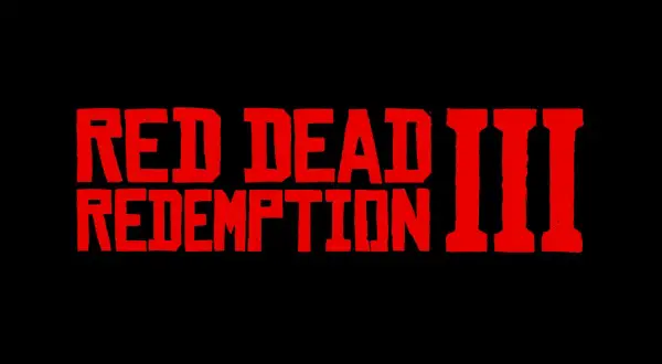 Czerwony napis "RED DEAD REDEMPTION III" na czarnym tle. Fani zastanawiają się, kiedy pojawi się Red Dead Redemption 3.