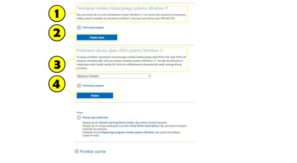 Instrukcja jak zainstalować Windows 11: pobierz narzędzie do tworzenia nośnika lub obraz ISO.