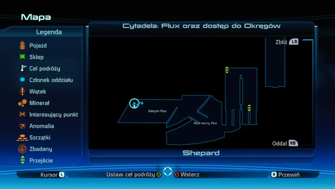 Mapa Cytadeli: Flux. Namierzanie sygnału w Kasynie Flux i Klubie Nocnym Flux.