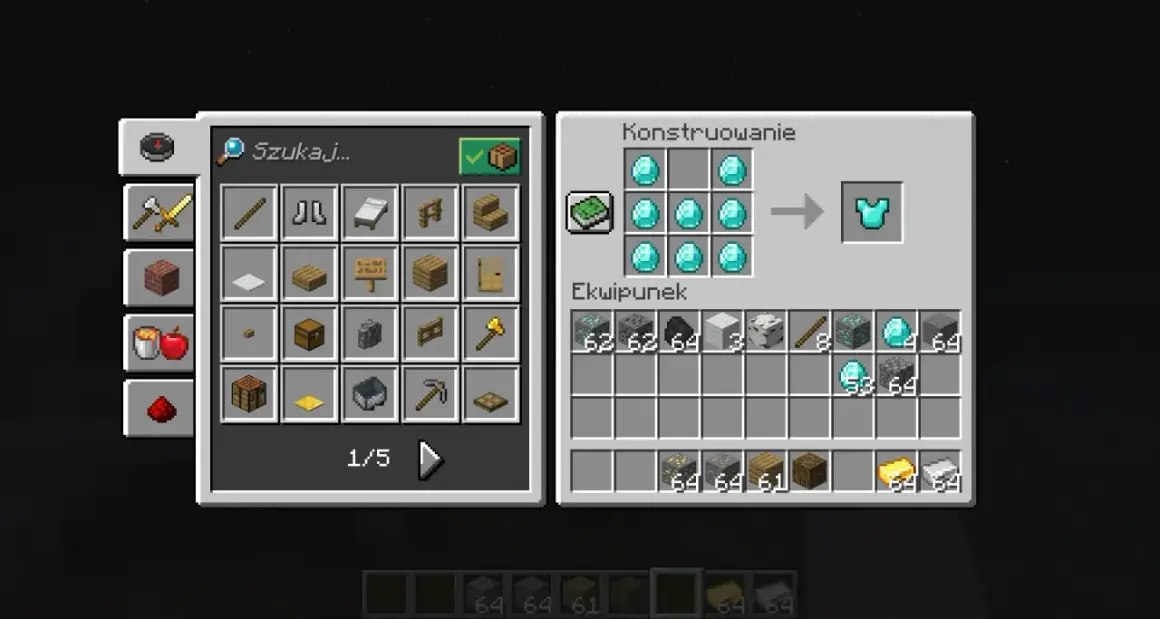 Jak zrobić zbroję w Minecraft? W oknie tworzenia umieść 5 diamentów w kształcie litery T, by stworzyć diamentową zbroję.