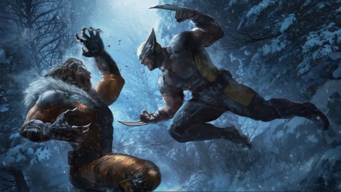 Wolverine w akcji, gotowy do walki z Sabertooth. Wyobraź sobie tę scenę w grze wolverine ps5!