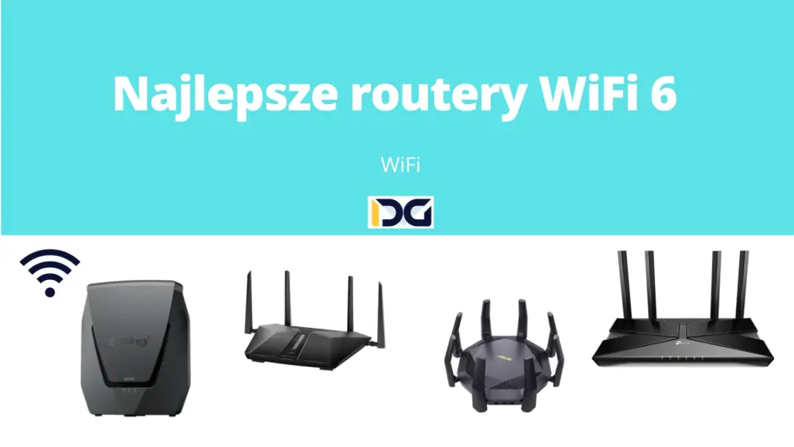 Cztery routery z technologią wifi 6, w tym Synology, prezentowane jako najlepsze rozwiązania.