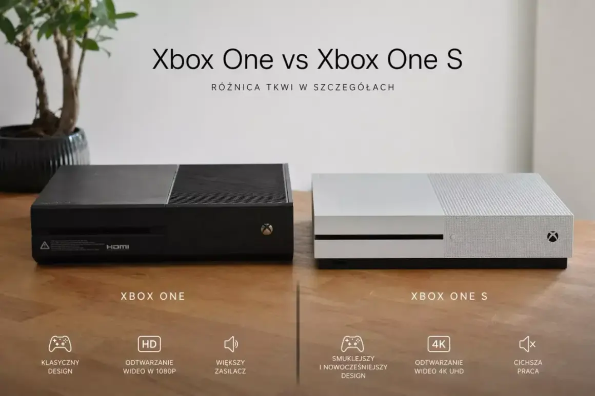Porównanie Xbox One i Xbox One S, który wyszedł później, oferując smuklejszy design i odtwarzanie 4K.