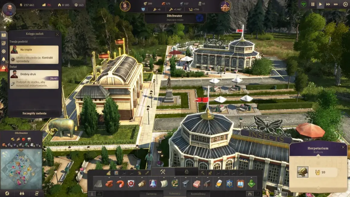 Anno 1800 poradnik: wirtualne miasto z pięknymi budynkami, ogrodem i zadaniami. Herpetarium z żółwiem.