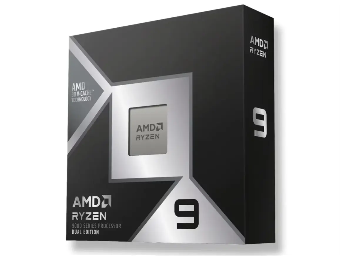 Pudełko procesora AMD Ryzen 9 9950X3D z technologią 3D V-Cache.