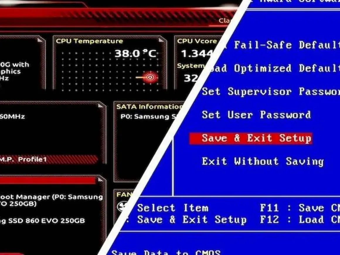 Ekran BIOS-u, gdzie można zobaczyć temperaturę CPU i opcje takie jak "Save & Exit Setup". To kluczowy krok, jeśli zastanawiasz się, jak zaktualizować BIOS.