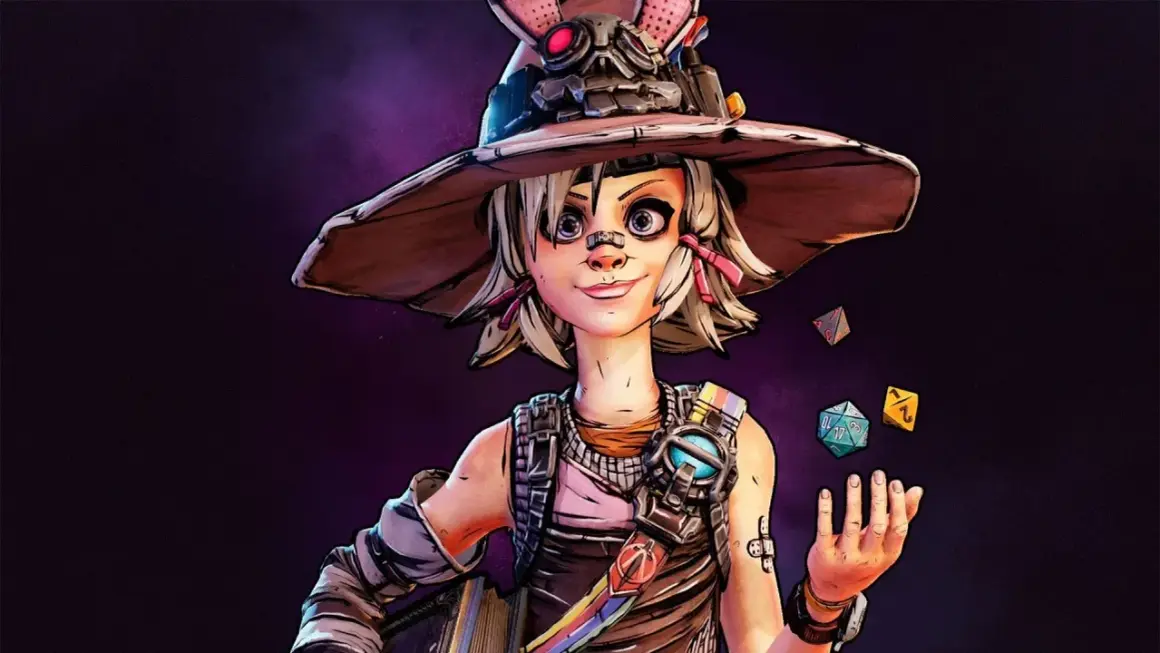 Tiny Tina, w swoim charakterystycznym kapeluszu z króliczymi uszami, rzuca kośćmi do gry.