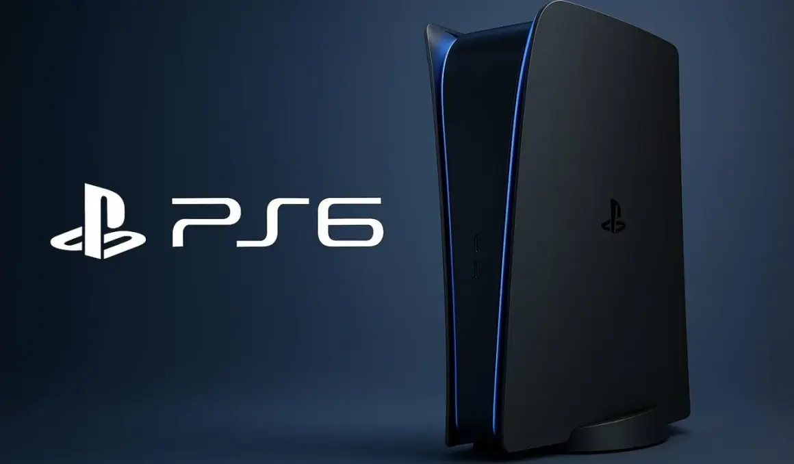 Nowa konsola PlayStation 6 w czarnym kolorze z niebieskimi akcentami świetlnymi.