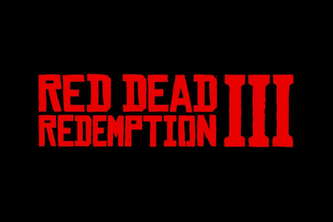 Czerwony napis "RED DEAD REDEMPTION III" na czarnym tle. Fani zastanawiają się, kiedy pojawi się Red Dead Redemption 3.