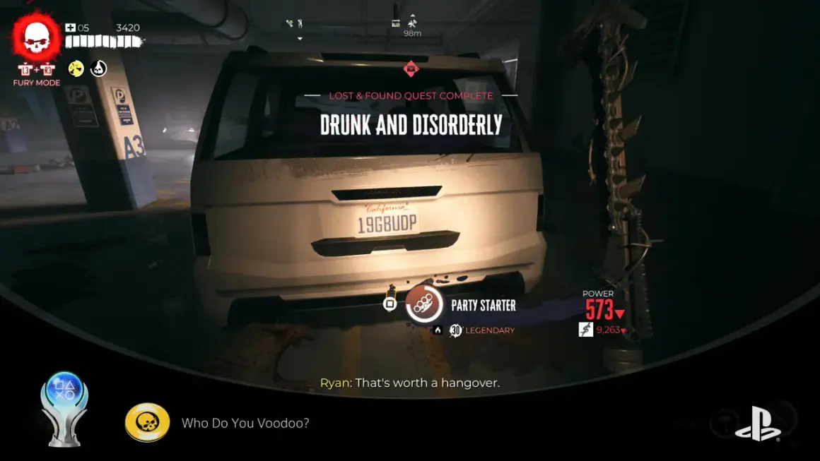 Trofea Dead Island 2: ukończono misję "Drunk and Disorderly", zdobyto "Party Starter" i "Who Do You Voodoo?".