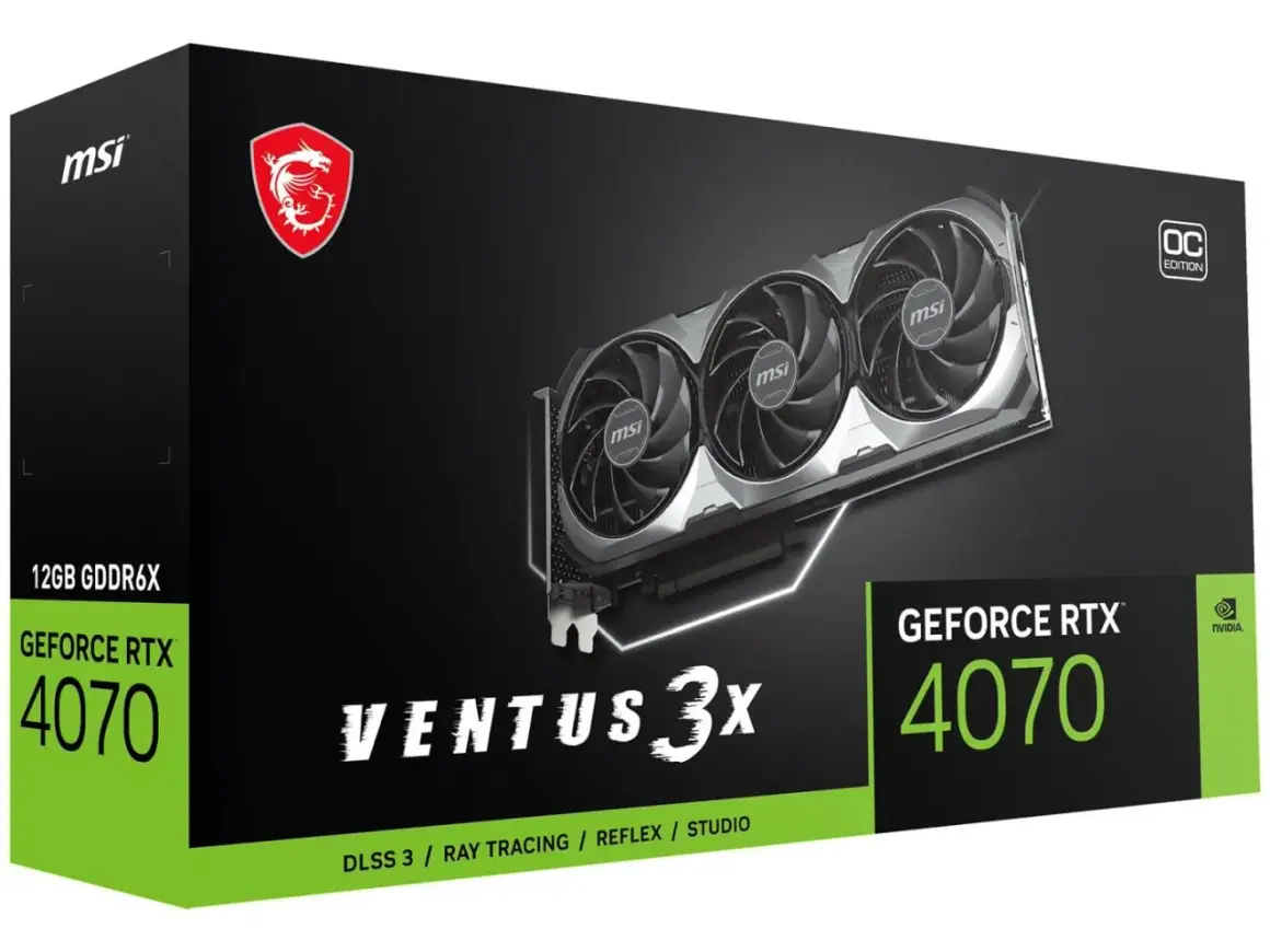Karta graficzna MSI GeForce RTX 4070 Ventus 3X, idealna do gier w 1440p, z 12GB GDDR6X.