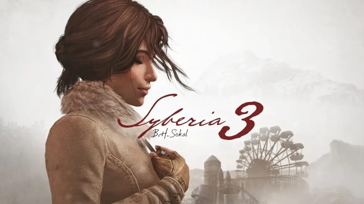 Kate Walker w zimowej kurtce, obok logo Syberia 3. Ten poradnik pomoże Ci przejść przez mroźne krajobrazy gry.