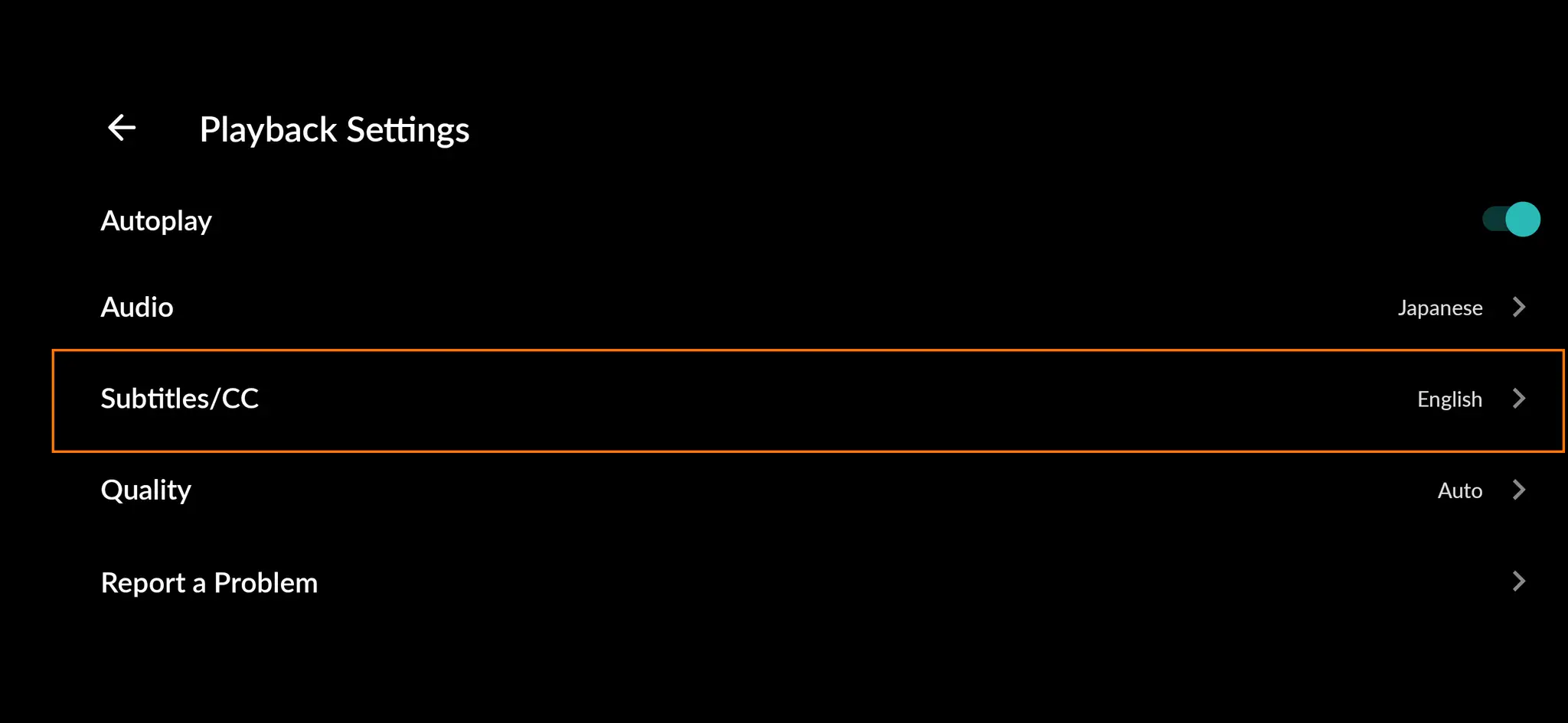 Ustawienia odtwarzania na Crunchyroll. Wybierz