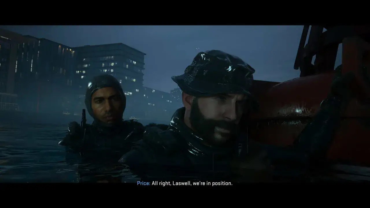 Price i Laswell w wodzie, gotowi do akcji w misjach Call of Duty Modern Warfare 2.