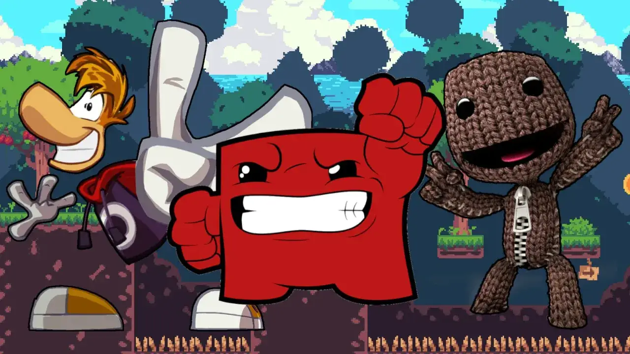 Rayman, Super Meat Boy i Sackboy w pixelartowym świecie, zapraszają do przygody w gry platformowe pc.