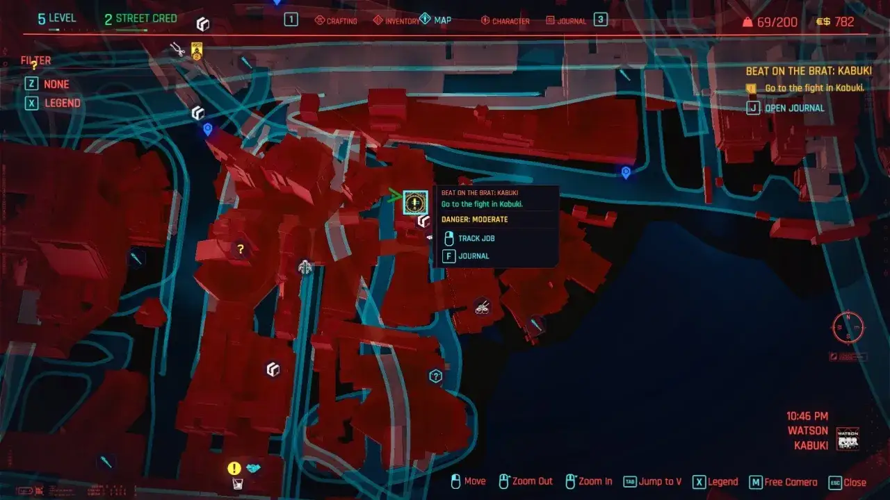Mapa gry Cyberpunk 2077 z zaznaczoną misją