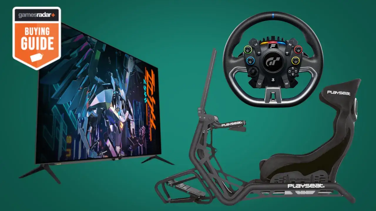 Zestaw do gry Gran Turismo: telewizor, kierownica i fotel wyścigowy Playseat. Idealny do wirtualnych rajdów.