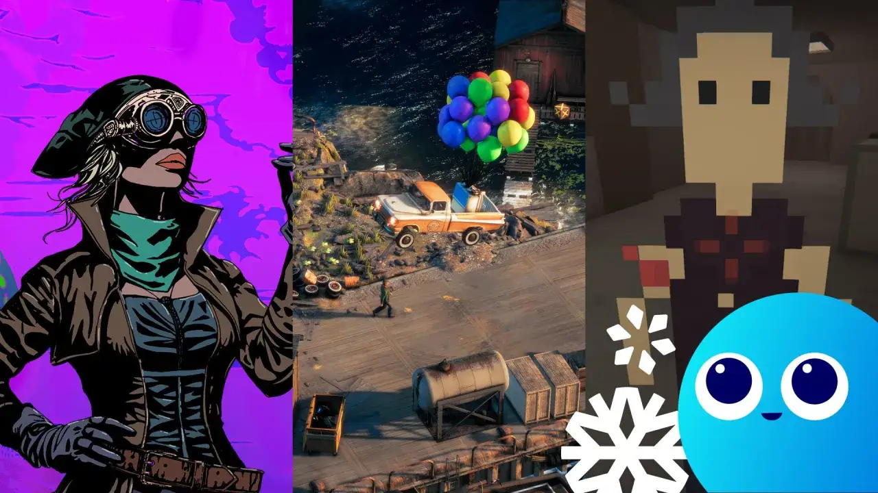 Kobieta w goglach, ciężarówka z balonami i pikselowa postać. Zapowiedź Steam Next Fest!