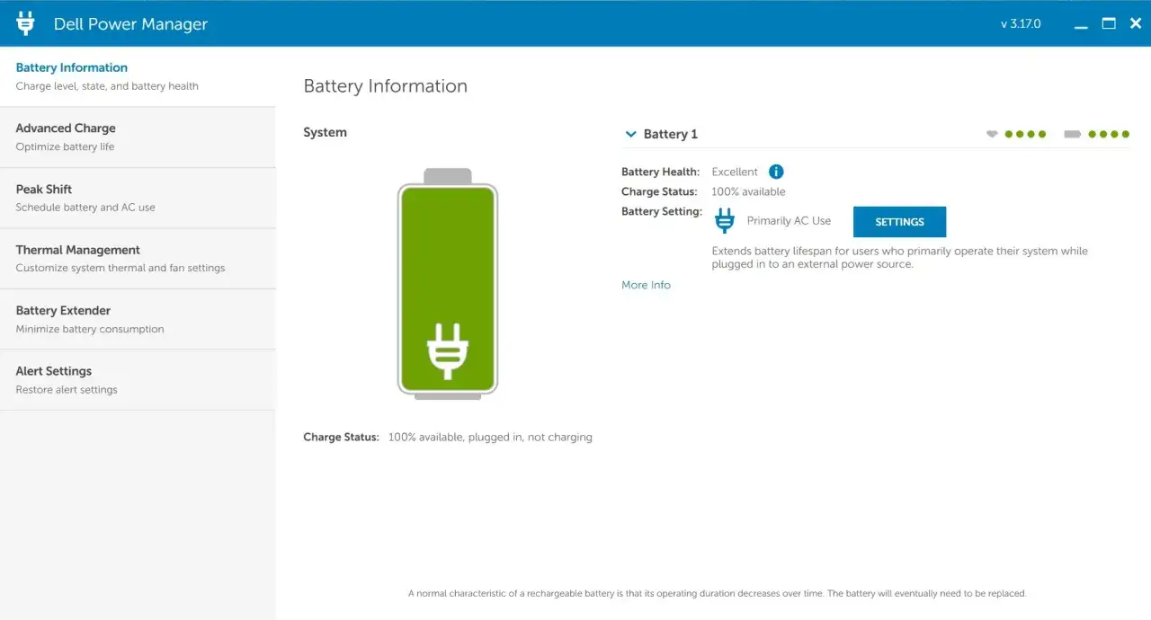Jak sprawdzić stan baterii w laptopie? Aplikacja Dell Power Manager pokazuje 100% naładowania, stan