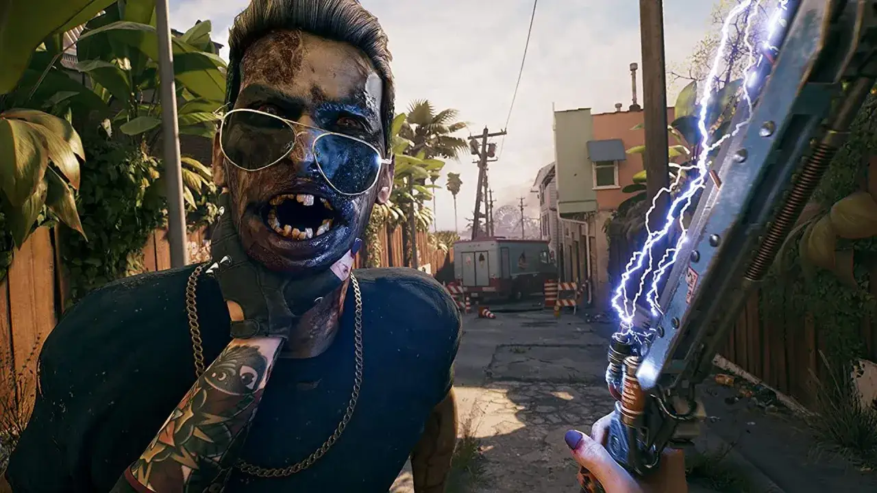 Gracz celuje w zombie z pistoletu elektrycznego, zbliżając się do zdobycia kolejnych trofe&oacute;w w Dead Island 2.