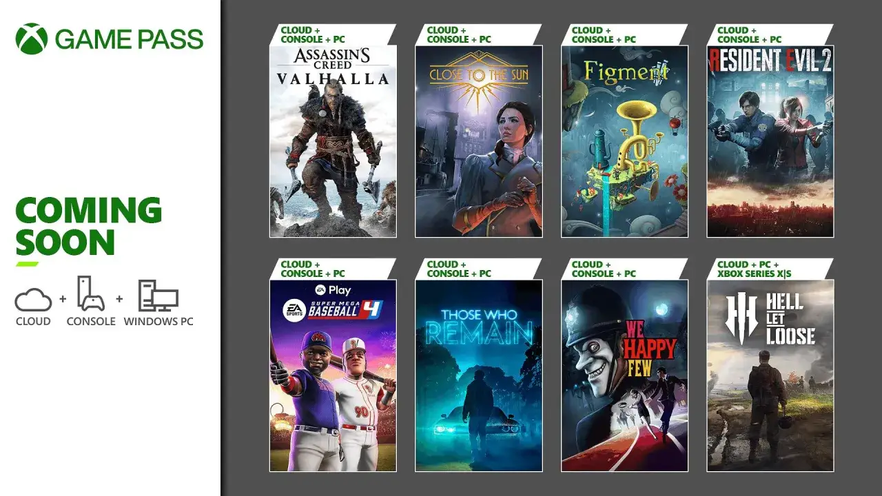 Nadchodzące gry Xbox Ultimate Game Pass: Assassin's Creed Valhalla, Resident Evil 2, Figment, EA Sports Super Mega Baseball 4 i inne.