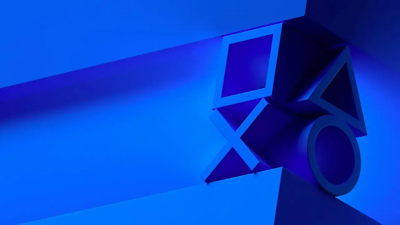 Niebieskie symbole PlayStation: kwadrat, krzyżyk, trójkąt i kółko, w minimalistycznej aranżacji. Zapowiedź kolejnego PlayStation State of Play.