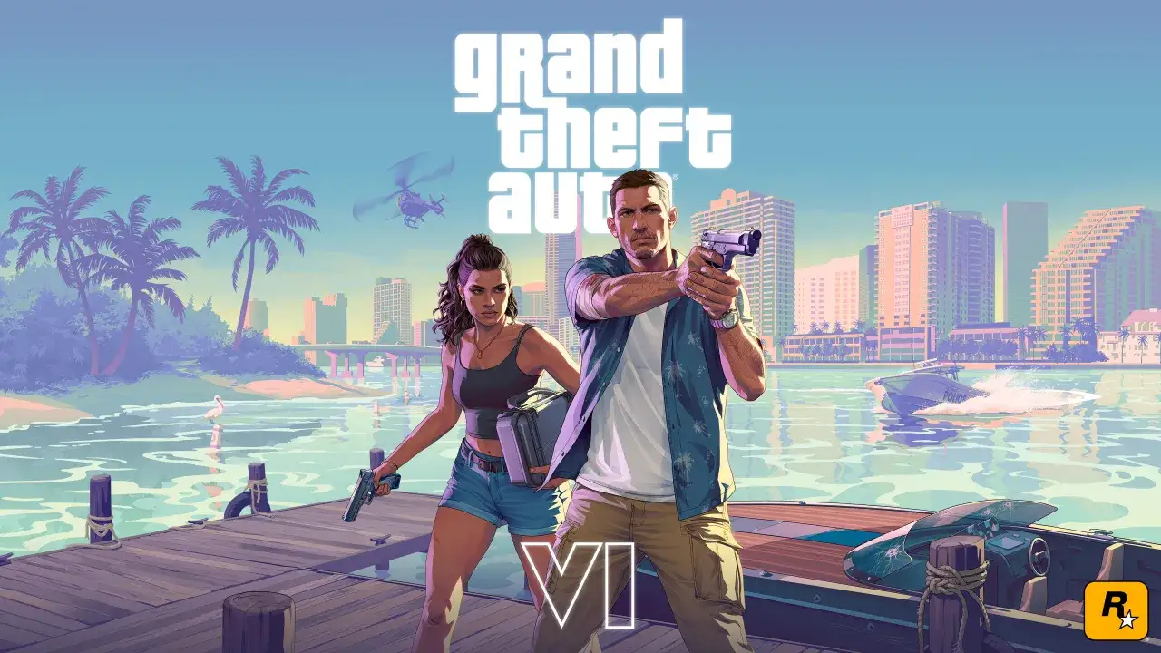 Para, kt&oacute;ra trzyma broń, i mężczyzna z pistoletem na tle miasta. Czy GTA 6 będzie na PS4?