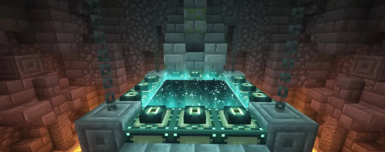 Portal do Kresu w Minecraft, otoczony kamiennymi blokami i łańcuchami. Lepszy MC, lepsza przygoda!