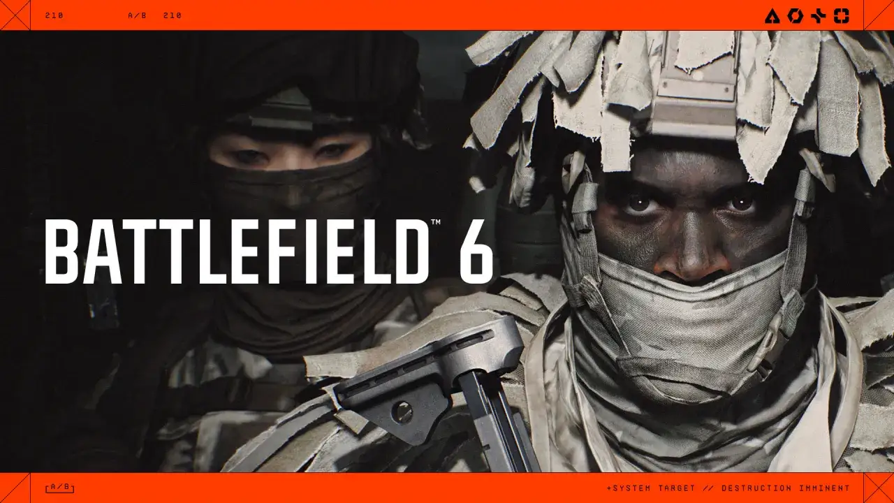 Dwóch żołnierzy w kamuflażu, z widocznym napisem Battlefield 6. Gra dostępna w ramach Game Pass.