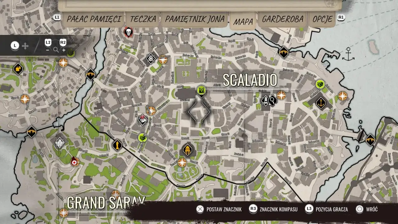 Mapa Sherlock Holmes Chapter One: poradnik po dzielnicy Scaladio i Grand Saray.