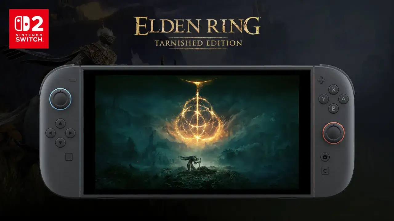 Elden Ring na Nintendo Switch. Gra z mrocznym światem i potężnym pierścieniem na ekranie konsoli.