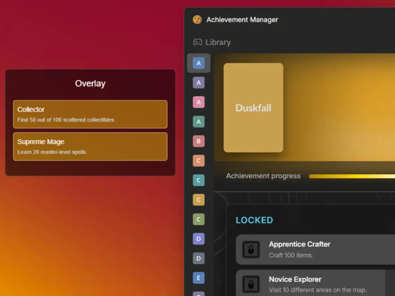 Interfejs Steam Achievement Manager. Widoczne osiągnięcia 