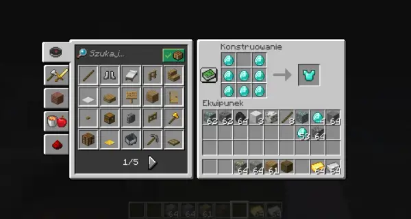 Jak zrobić zbroję w Minecraft? W oknie tworzenia umieść 5 diamentów w kształcie litery T, by stworzyć diamentową zbroję.