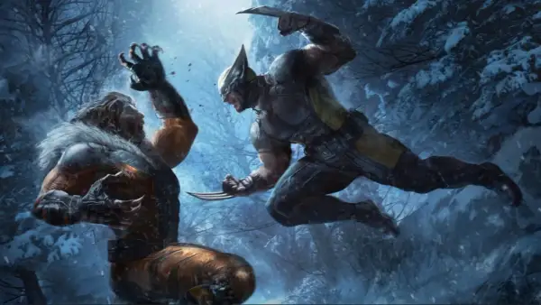 Wolverine w akcji, gotowy do walki z Sabertooth. Wyobraź sobie tę scenę w grze wolverine ps5!