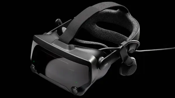 Gogle VR Valve Index 2, czarne, z wygodnym nagłowiem i wbudowanymi słuchawkami, gotowe do zanurzenia w wirtualnym świecie.