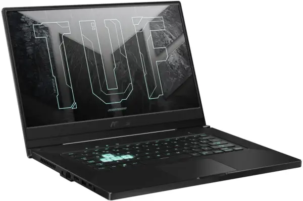 Czarny laptop ASUS TUF z podświetlaną klawiaturą. Zastanawiasz się, jakie parametry powinien mieć dobry laptop? Ten model oferuje wydajność i styl.