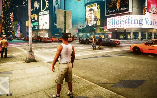 Liberty City w GTA 4 Remaster tętni życiem. Taksówki, ruch uliczny i gigantyczne billboardy tworzą niepowtarzalny klimat.