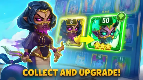 Postać z gry Hero Wars Online, z wężowym ogonem, kolekcjonuje i ulepsza bohaterów.