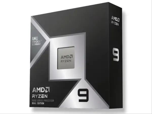 Pudełko procesora AMD Ryzen 9 9950X3D z technologią 3D V-Cache.