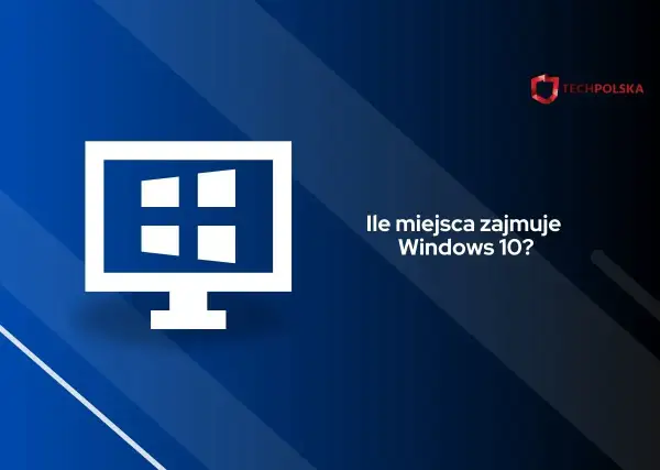 Ikona komputera z logo Windows i pytanie "Ile miejsca zajmuje Windows 10?".