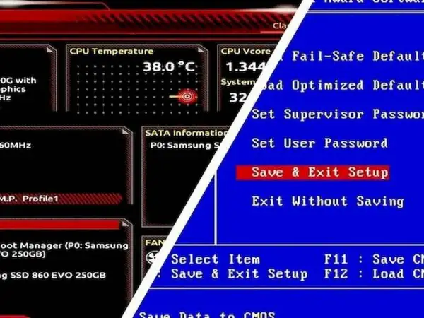 Ekran BIOS-u, gdzie można zobaczyć temperaturę CPU i opcje takie jak "Save & Exit Setup". To kluczowy krok, jeśli zastanawiasz się, jak zaktualizować BIOS.