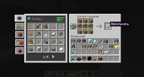 Jak zrobic pulpit w mc? Widać tu crafting biblioteczki z desek i ksiąg.