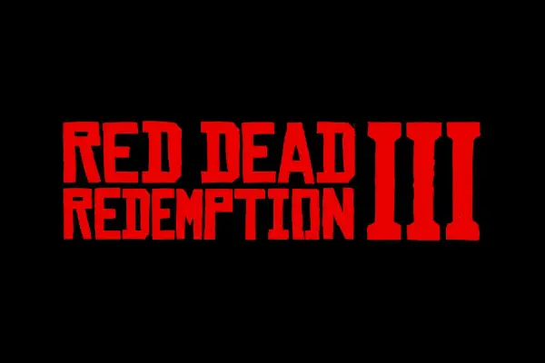 Czerwony napis "RED DEAD REDEMPTION III" na czarnym tle. Fani zastanawiają się, kiedy pojawi się Red Dead Redemption 3.