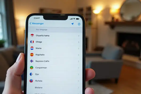 Ekran telefonu z listą języków, pokazujący jak zmienić język w Messengerze.